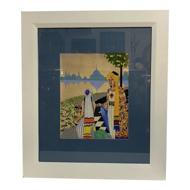 1960s Vintage Mixed Media Persian Painting For Sale