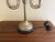 Metal Mid 20th Century English Country Brass Horn Bouillotte Lamp With Black Tole Shade For Sale - Image 7 of 13