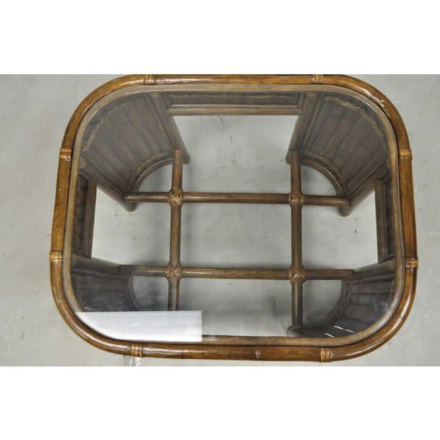 Vintage Hollywood Regency Bentwood Rattan Glass Top Beach House Side Table For Sale - Image 9 of 11