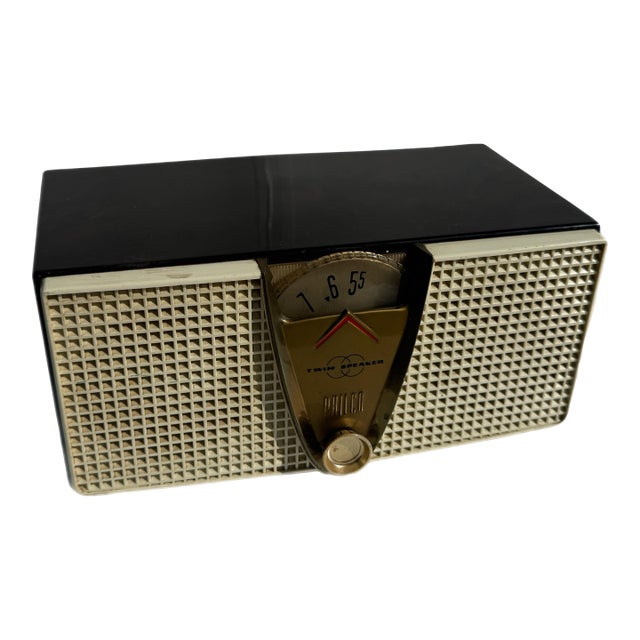 1950s Philco Twin Speaker Am Radio With Faux Mahogany Finish For Sale