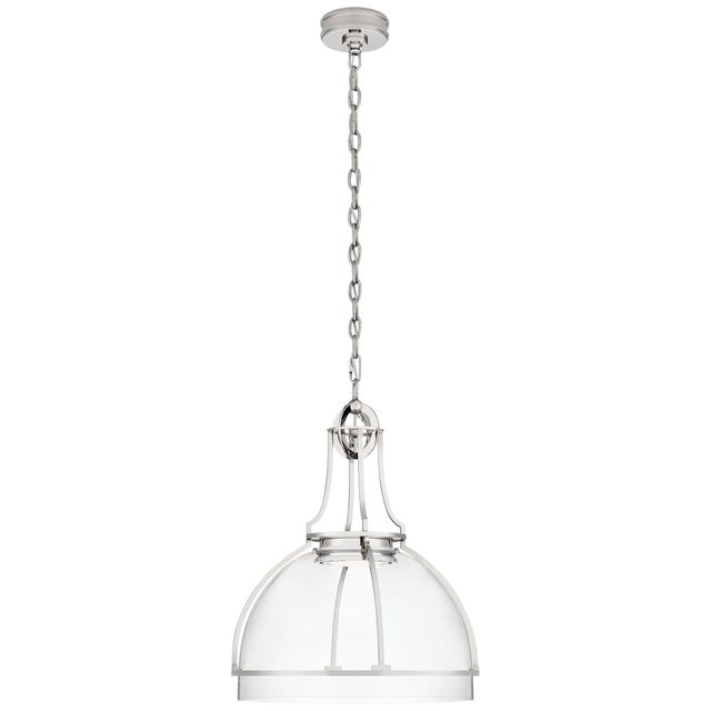 Gracie Large Dome Pendant in Polished Nickel with Clear Glass Designer: Chapman & Myers Canopy: 5.25" Round Mounting:...