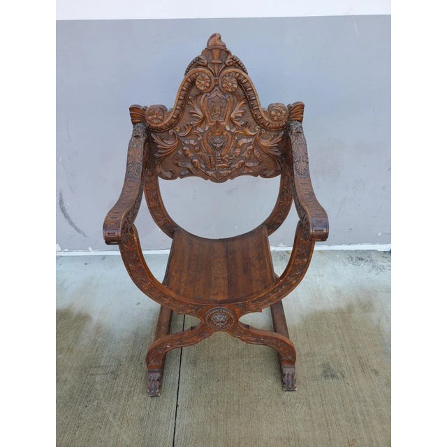 19th Century Italian Savonarola Desk Chair With Lions Heads and Hairy Paw Feet For Sale - Image 9 of 10