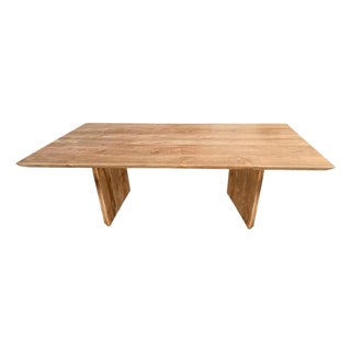 Large Teak Wood Table, Natural Finish, Hand-Crafted Modern Organic, Angled Edges For Sale