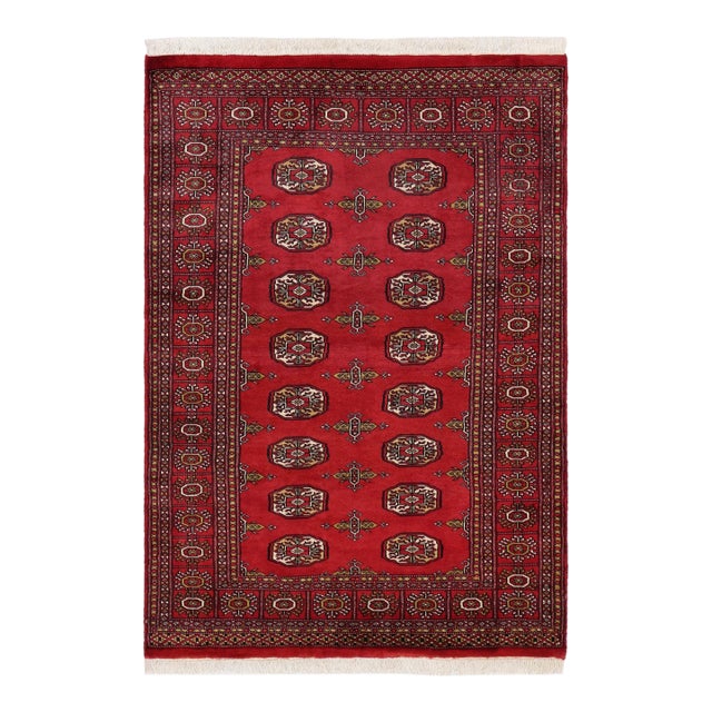 Tribal Bokhara Red/Beige Hand Knotted Wool Rug For Sale