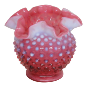 Fenton Glass Hobnail Style Cranberry Opalescent Ruffled Rim Vase 4397b