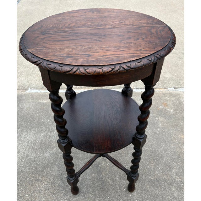 Early 20th Century Vintage English Barley Twist Two Tier Drink Table For Sale - Image 5 of 7