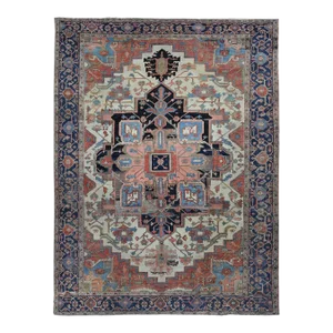 1890s White Antique Persian Heriz Rug