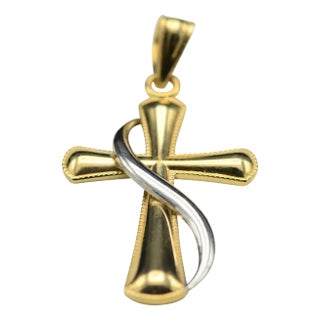 1 Inch Two Tone Cross Pendant in 14K For Sale