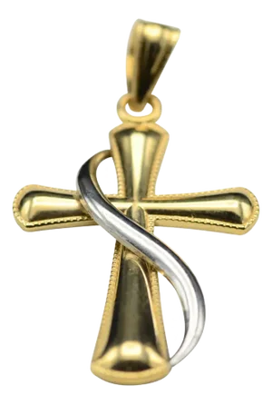 1 Inch Two Tone Cross Pendant in 14K