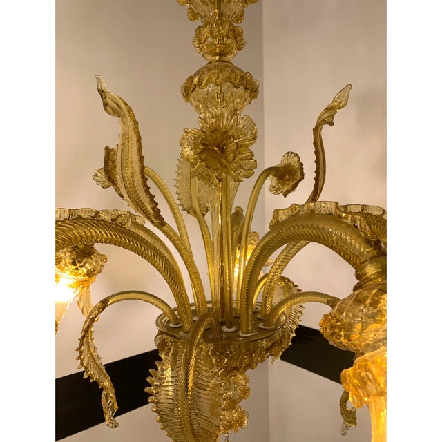Amber Murano Glass Chandelier, Amber, With Floral and Leaf Accents For Sale - Image 8 of 13
