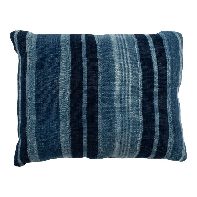 Rich Faded Indigo Stripe Cushion For Sale