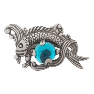 Los Castillo 925 Silver Glass Aquatic Motif Pin For Sale