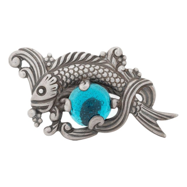 Los Castillo 925 Silver Glass Aquatic Motif Pin For Sale