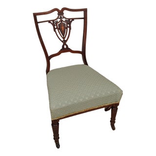 Edwardian Nursing Chair with Inlaid Motif Castors Upholstery, 1910 For Sale