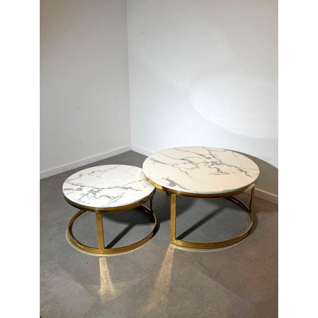 Round Marble Look Coffee Tables, Set of 2 For Sale - Image 5 of 5
