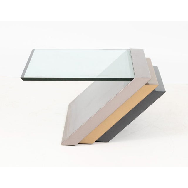 Modern Cantilevered Glass Top Coffee Table For Sale In New York - Image 6 of 9