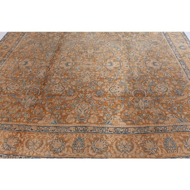 Early 20th Century Antique Persian Tabriz Yellow, Blue Handmade Wool Rug For Sale - Image 5 of 6