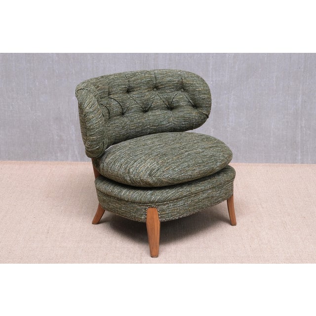 Vintage Lounge Chair in Green Pierre Frey Tweed and Beech by Otto Schulz, Sweden, 1940s For Sale - Image 17 of 17
