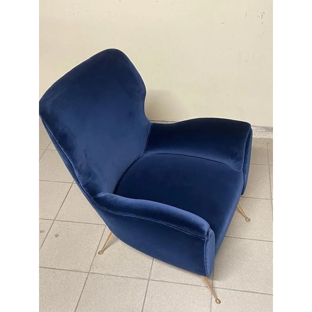 Vintage Lounge Chair in Blue Velvet, 1950s For Sale - Image 14 of 18