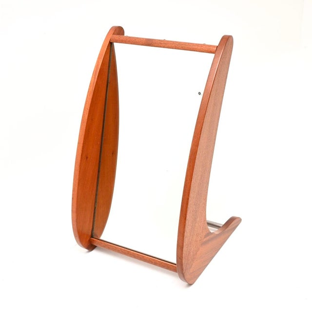 Vintage Table Top Vanity Mirror in Teak, 1950 For Sale - Image 4 of 11