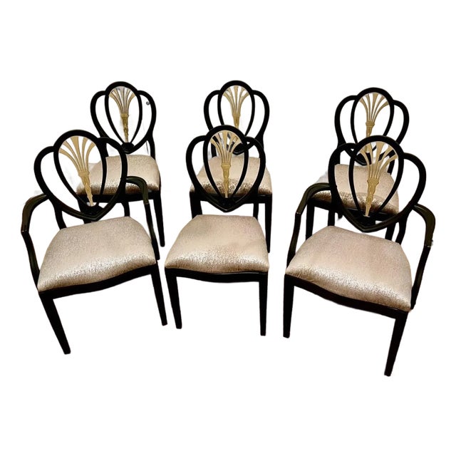 Chairs Dining Hepplewhite Shield Black Painted Vintage For Sale