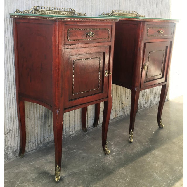 20th Mid-Century Modern Nightstands With Glass Top and Bronze Crest - a Pair For Sale - Image 12 of 13