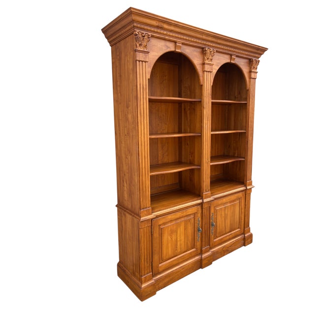1990s 1990s Ethan Allen Legacy Maple Double Arched Library Bookcase Cabinet Hutch Display For Sale - Image 5 of 14