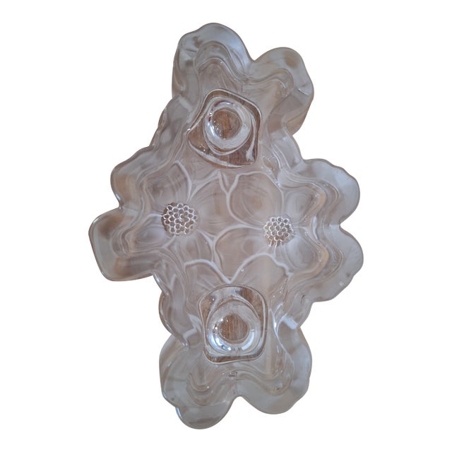 Vintage 1960's Lancaster Colony Glass Dogwood Flower Pattern Candle Holder For Sale