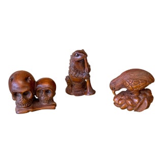 Set of Three Japanese Wood Netsukes For Sale
