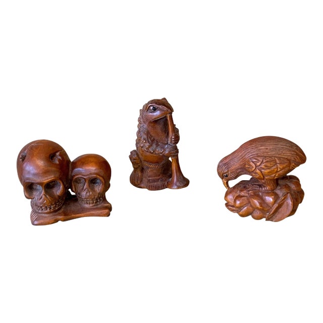 Set of Three Japanese Wood Netsukes For Sale