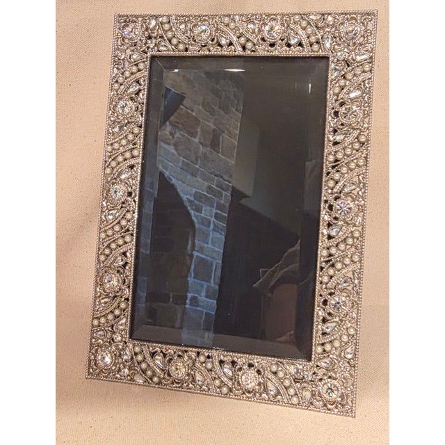 Silver Olivia Reigal Silvertone Rhinestone Picture Frame With Beveled Glass For Sale - Image 8 of 12