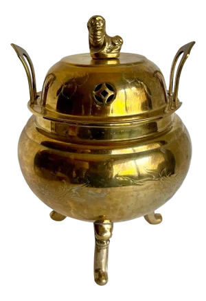 Vintage Asian Brass Incense Burner With Dragon Etchings