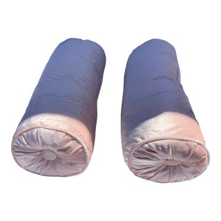 Contemporary Velvet Oblong Light Pink Pillows.- a Pair For Sale