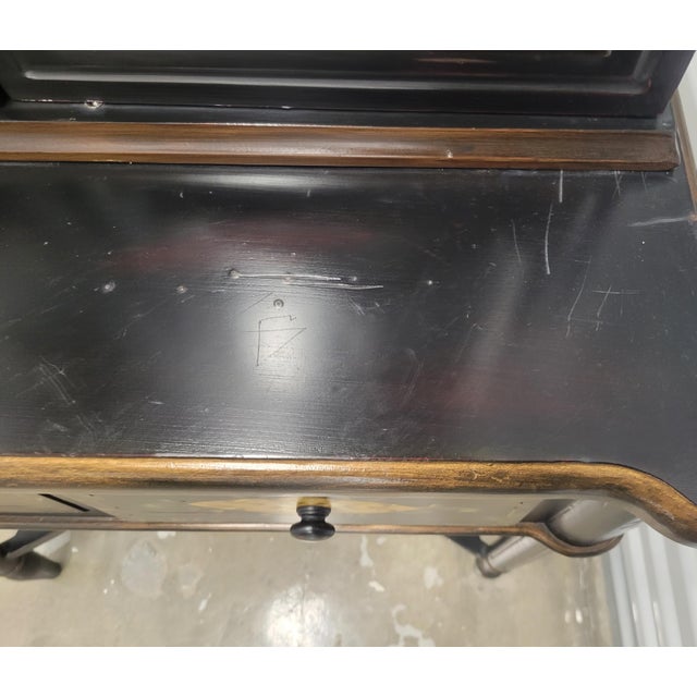 Vintage Pagoda Black Chinoiserie Glass Front Storage Curio Cabinet For Sale - Image 14 of 17