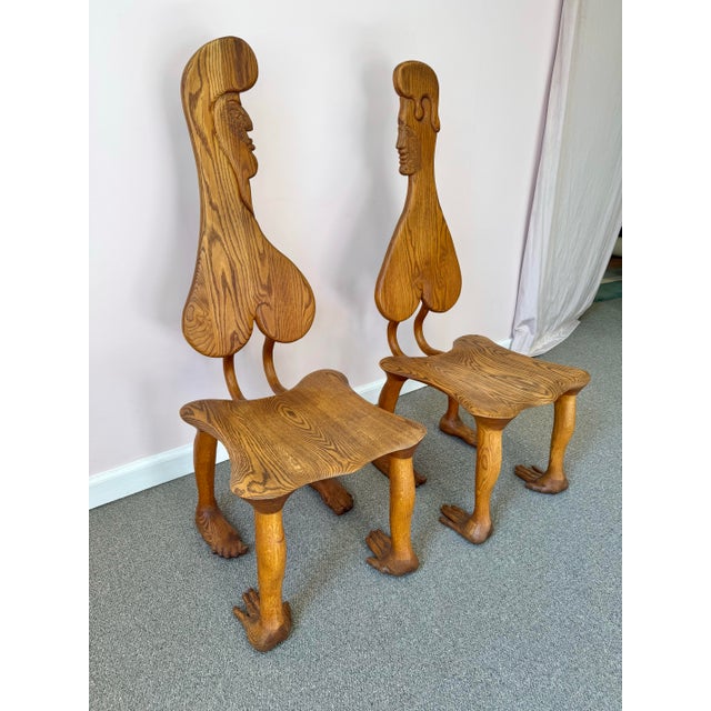 A set of spectacular complementary solid oak people chairs, hand made by master woodworker Andrew J. Willner. Signed and...
