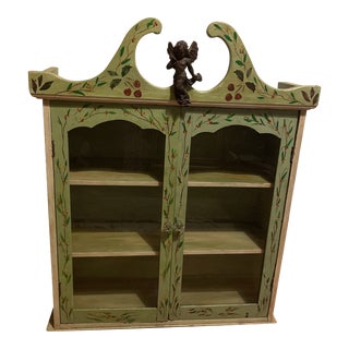 Early 20th Century Vintage Hand Painted Green Wall Cabinet For Sale