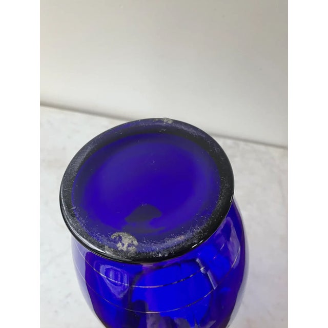Antique Cobalt Blue Glass and Painted Silver Urn Vase For Sale - Image 4 of 6