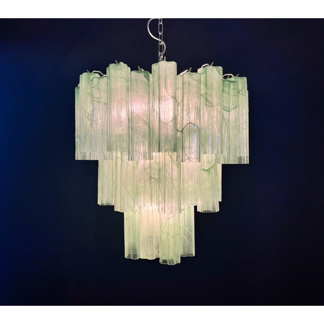 Large Three-Tier Murano Glass Tube Chandelier in Green Albaster, 1990s For Sale - Image 10 of 14