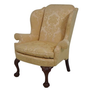 Kindel Winterthur Collection Damask Wing Chair For Sale