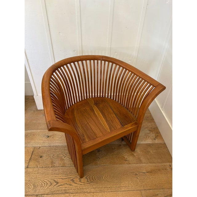 Vintage Curved Slat Teak Wood Lounge Chair For Sale - Image 4 of 11