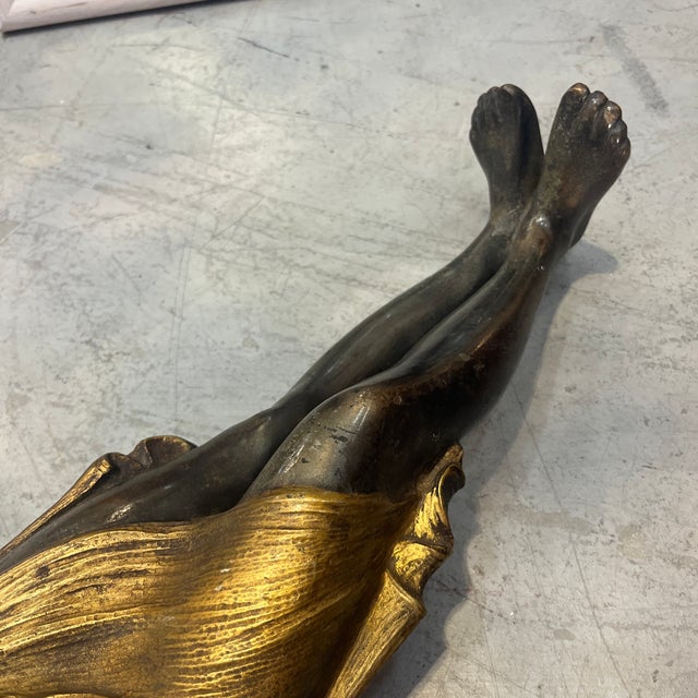 Mid 20th Century 29.5" Tall Art Deco Classical Bronze Maidens Statues Sculptures - Set of 2 For Sale - Image 4 of 12