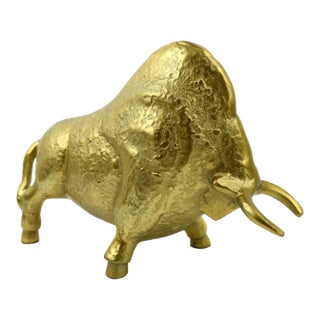 Late 20th Century Golden Cast Metal Bull Figurine For Sale