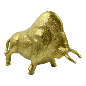 Late 20th Century Golden Cast Metal Bull Figurine