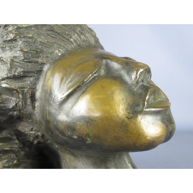 Cast Bronze Head Sculpture of a Woman with Long Hair, 20th Century For Sale - Image 9 of 11