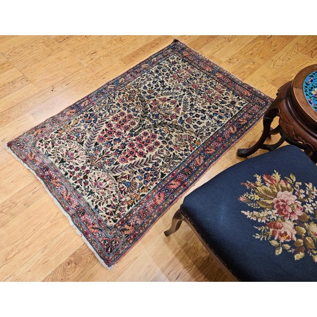 Early 20th Century Persian Kerman Lavar Rug, Hand-Knotted Wool, Allover Floral Pattern, Ivory & Green, 3’ X 5’ For Sale - Image 10 of 12