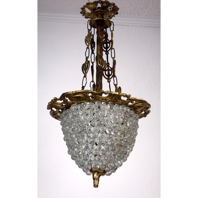 Antique French Brass Glass Grape Shade Chandelier, 1930s For Sale - Image 11 of 11