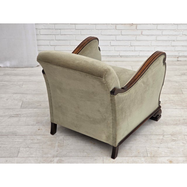 Danish Lounge Chair in Velour and Carved Oak, 1950s For Sale - Image 9 of 18
