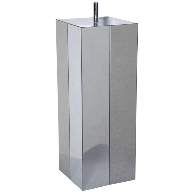 Large 1970s Paul Evans "Cityscape" Brushed Aluminum and Polished Steel Tower Table Lamp. Featuring a rectangular form,...