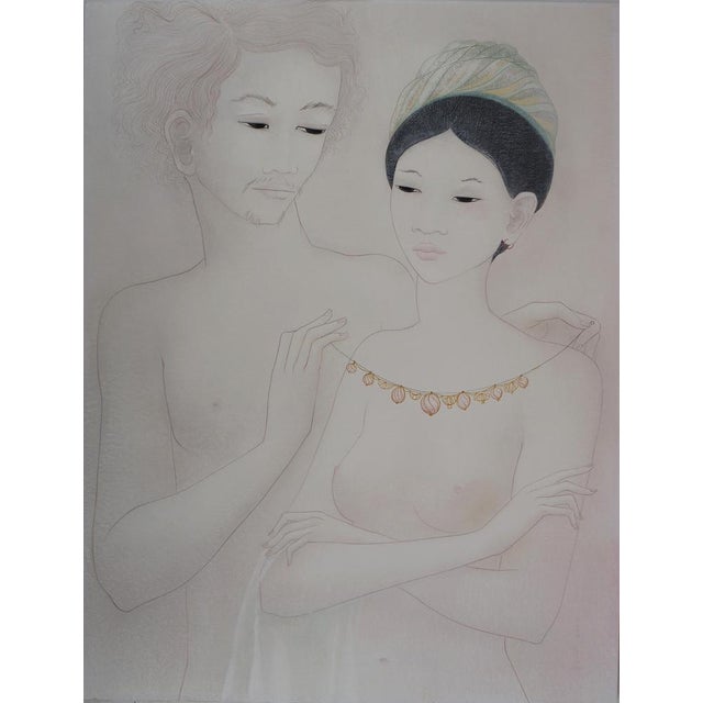 Mara Tran Long, Le Cadeau, 1973, Oil and Gouache on Panel For Sale - Image 9 of 9