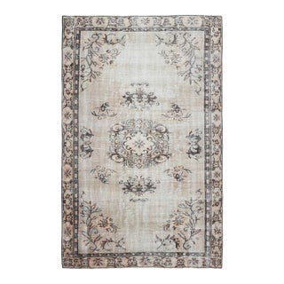 1970s Vintage Turkish Oushak Handmade Wool Cotton Brown Area Rug For Sale
